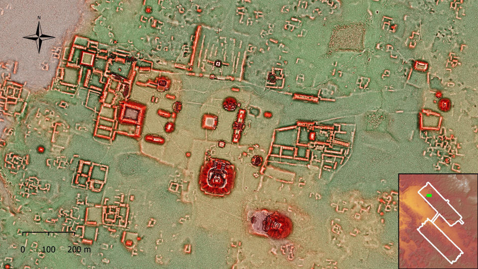 A graphic illustrating new details, uncovered using LiDAR laser technology, of the ancient Mayan city of Calakmul, Mexico, in this undated handout image.  Proyecto Arqueologico Bajo Laberinto/INAH/Handout via REUTERS   THIS IMAGE HAS BEEN SUPPLIED BY A THIRD PARTY.
