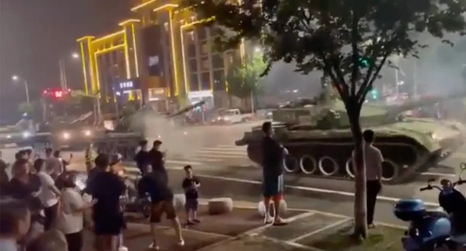 Vision of tanks in Rizhao City in eastern China have gone viral for all the wrong reasons