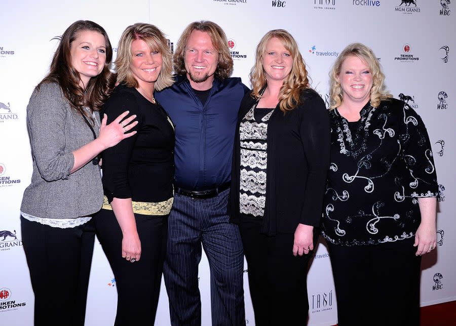 LAS VEGAS, NV – APRIL 14: (L-R) Robyn Brown, Meri Brown, Kody Brown, Christine Brown and Janelle Brown from “Sister Wives” arrive at the grand opening of Mike Tyson’s one-man show “Mike Tyson: Undisputed Truth – Live on Stage” at the Hollywood Theatre at the MGM Grand Hotel/Casino April 14, 2012 in Las Vegas, Nevada. (Photo by Ethan Miller/Getty Images)