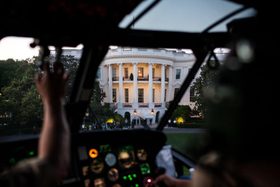 The cockpit of Marine One as it lands at the White House