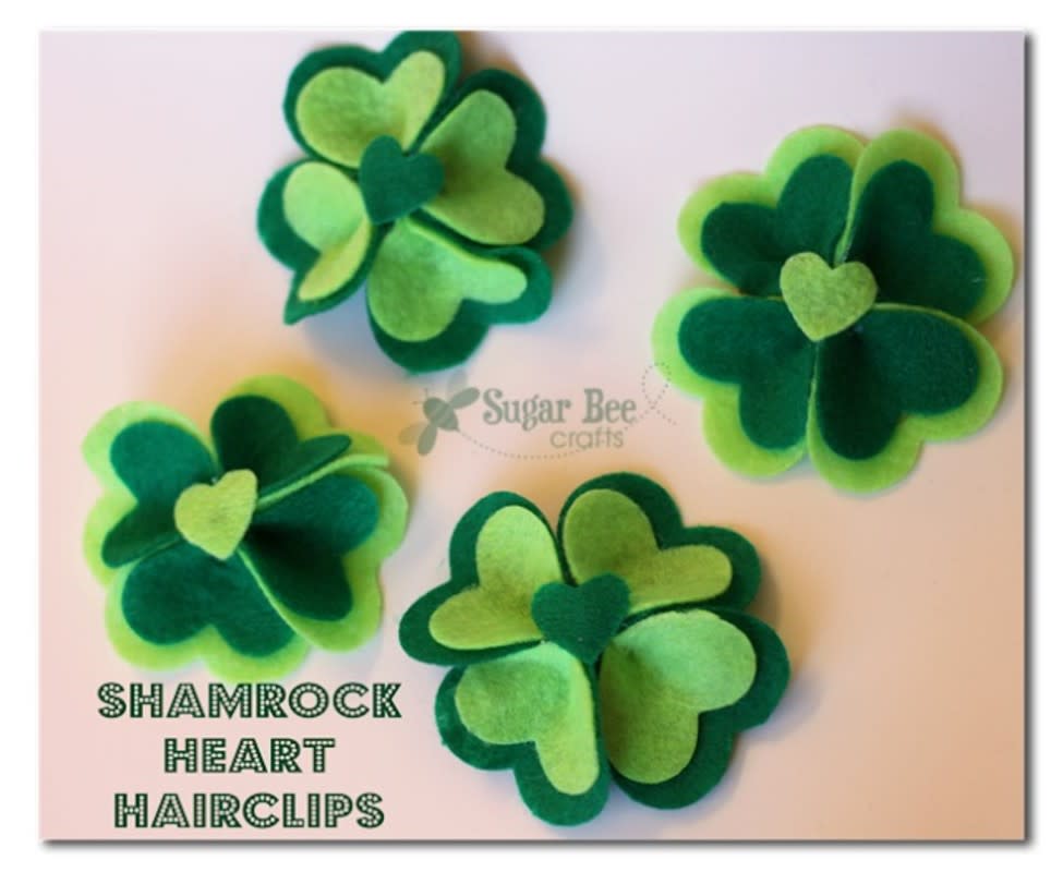 <p>Sugar Bee Crafts</p><p>Your accessory-obsessed teen will love making these cute green alligator-clip barrettes. Get the details from <a href="https://sugarbeecrafts.com/shamrock-heart-hairclips" rel="nofollow noopener" target="_blank" data-ylk="slk:Sugar Bee Crafts;elm:context_link;itc:0;sec:content-canvas" class="link rapid-noclick-resp">Sugar Bee Crafts</a> and watch the video tutorial. You can even use felt in other colors to make hair clips that can be worn year-round!</p>