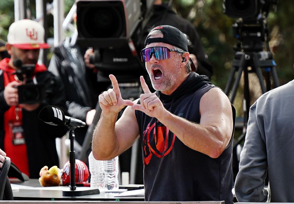 Utah Head Coach Kyle Whittingham flashes his “U” as he appears on the Pat McAfee Show at the University of Utah on Friday, Oct. 27, 2023. | Scott G Winterton, Deseret News