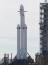 <p>A SpaceX Falcon Heavy rocket stands on historic launch pad 39A as it is readied for its first demonstration flight at the Kennedy Space Center in Cape Canaveral, Fla., Feb. 5, 2018. (Photo: Joe Skipper/Reuters) </p>