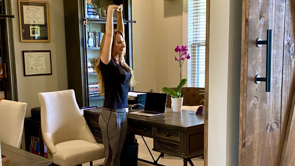 Mobility coach Dana Santas demonstrates exercises to combat the negative effects of prolonged sitting whether you're working at home or in an office. - Courtesy Dana Santas