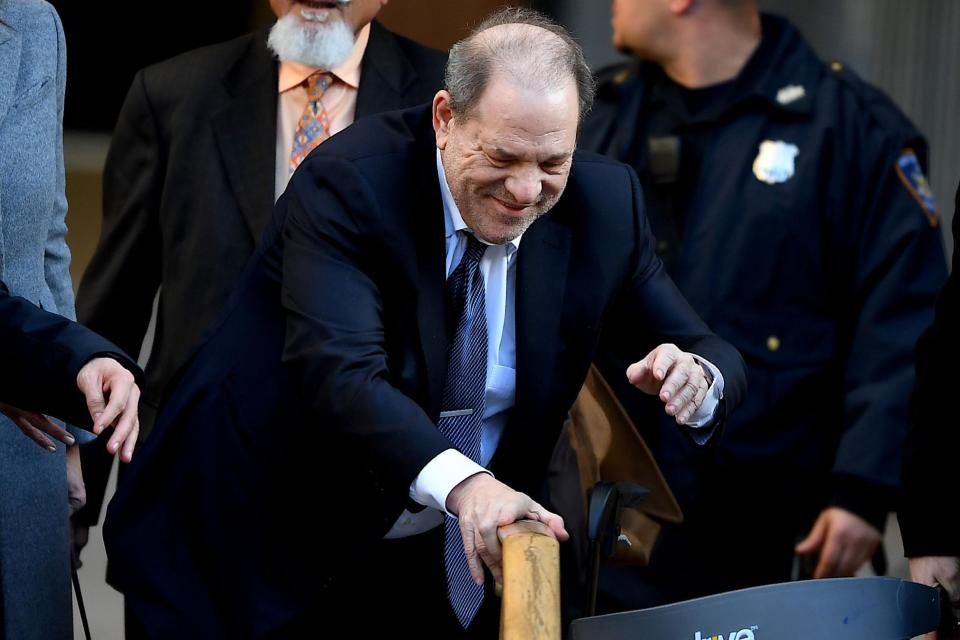 Harvey Weinstein leaves the courthouse as a jury continues with deliberations on 21 February 2020 in New York City: JOHANNES EISELE/AFP via Getty Images