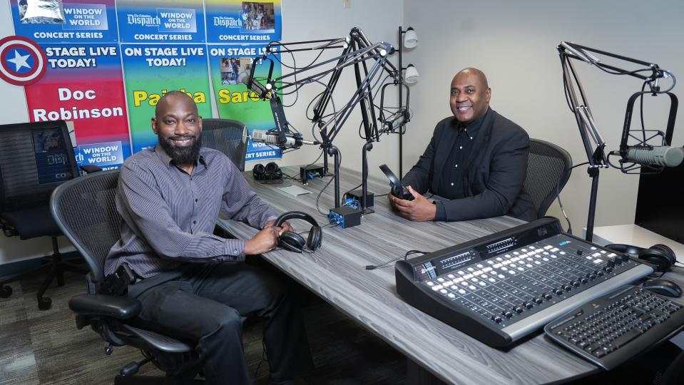 Scot Kirk (left) and Terrance Dean produce a podcast for the Columbus DIspatch. Kirk works on the Gannett newspaper's digital optimization team; Dean is a Newark resident who is a Black Studies professor at Denison University in Granville. Together they produce a podcast called "In Black & White." Dean is also a member of the Columbus Dispatch editorial board. Photographed in the Dispatch podcast room at 62 E. Broad St. on April 27, 2022. Doral Chenoweth/The Columbus Dispatch