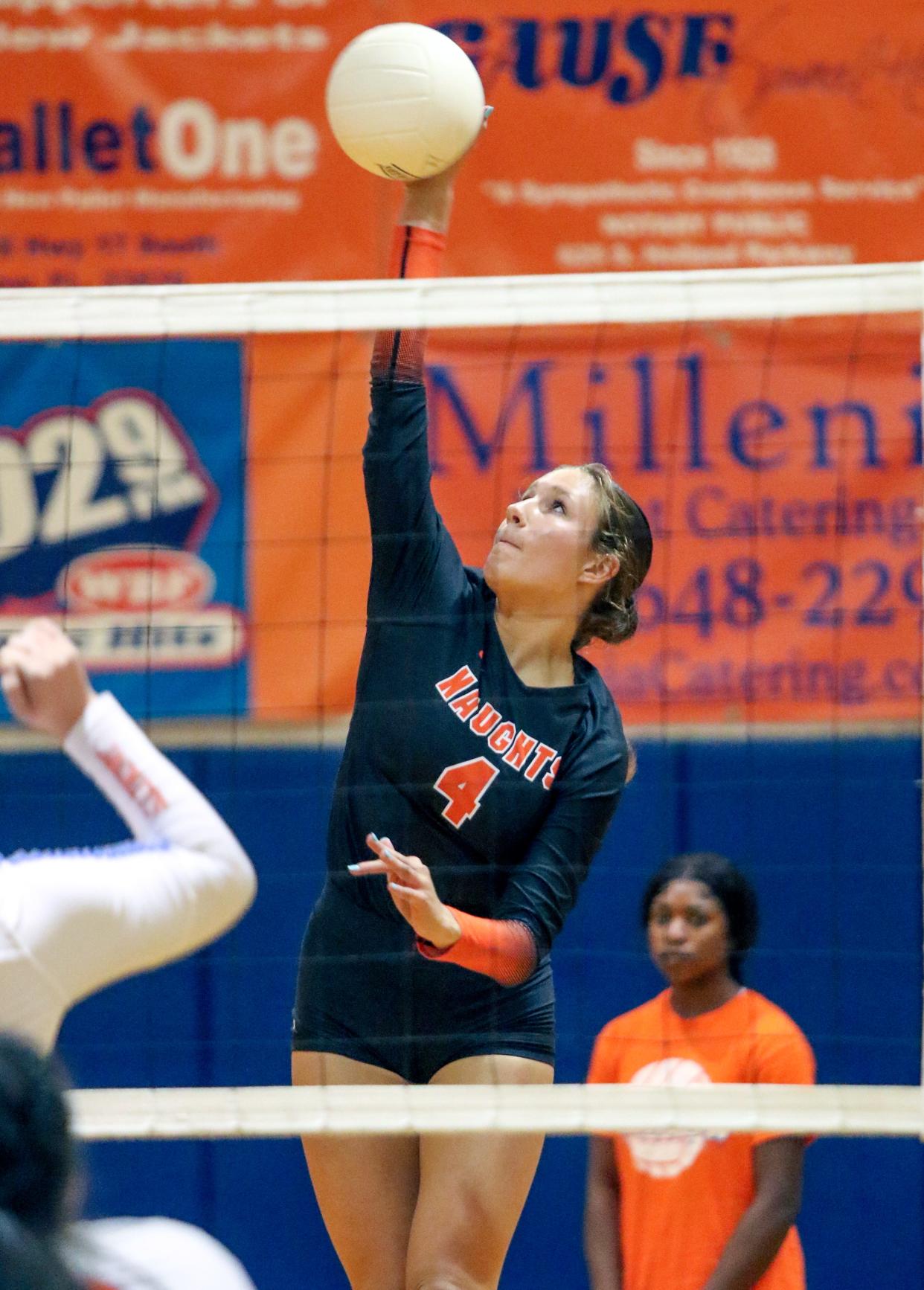 Lakeland's Erin Miller goes up for a kill against Bartow during volleyball action last week.