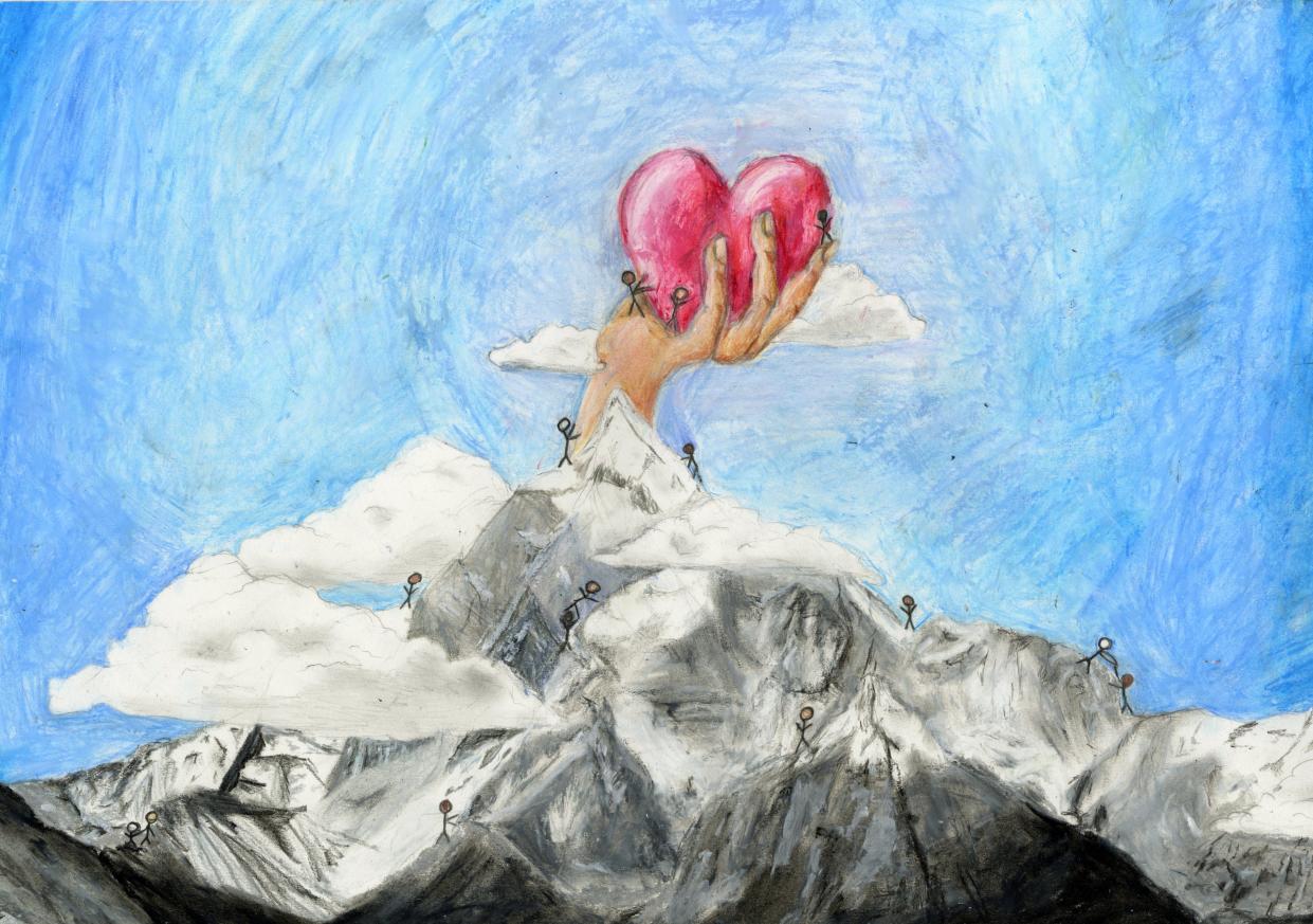 Molly Backmann's illustration is one of the entries being considered for the poster essay in the category of Grades 7-9. The theme for the 28th Annual Brown County Martin Luther King Jr. Celebration is "Reaching the mountaintop: How do we get there?"