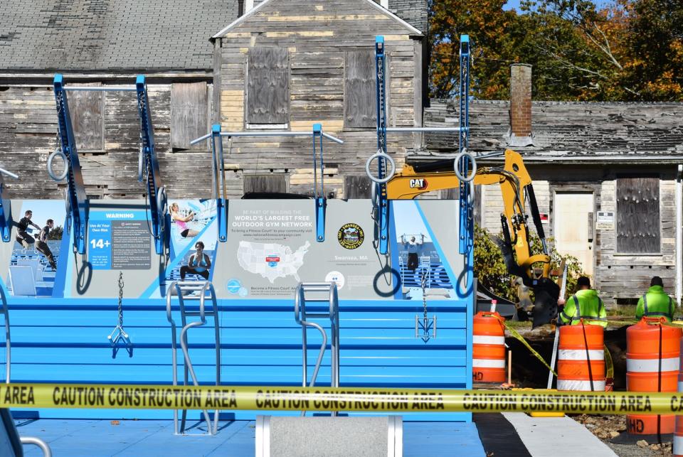 The new Swansea fitness court bieng installed behind the Swansea park Department on Milford road Monday Oct. 23, 2023.