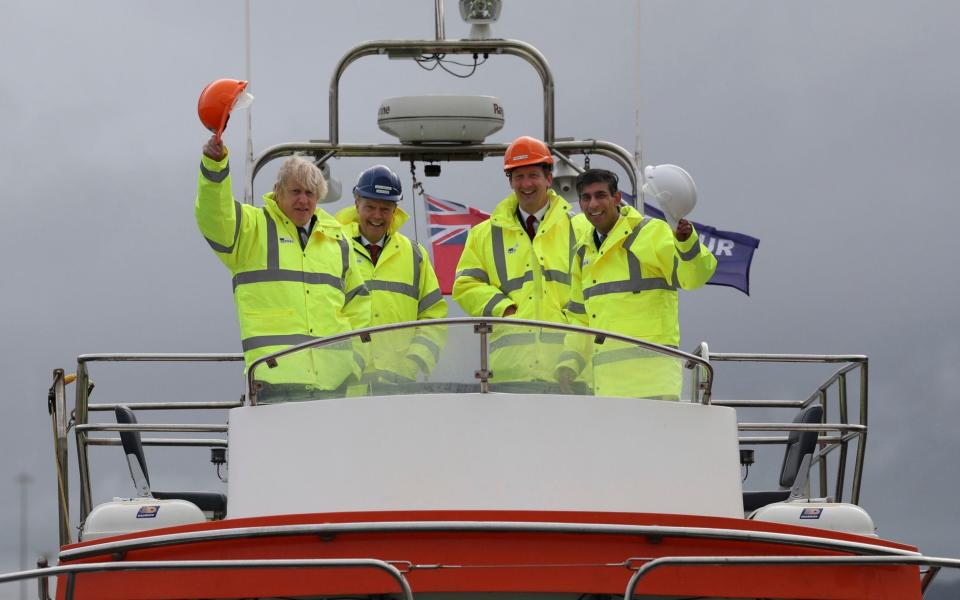 Ahoy: Boris Johnson and Rishi Sunak on the good ship freeport - AP Pool