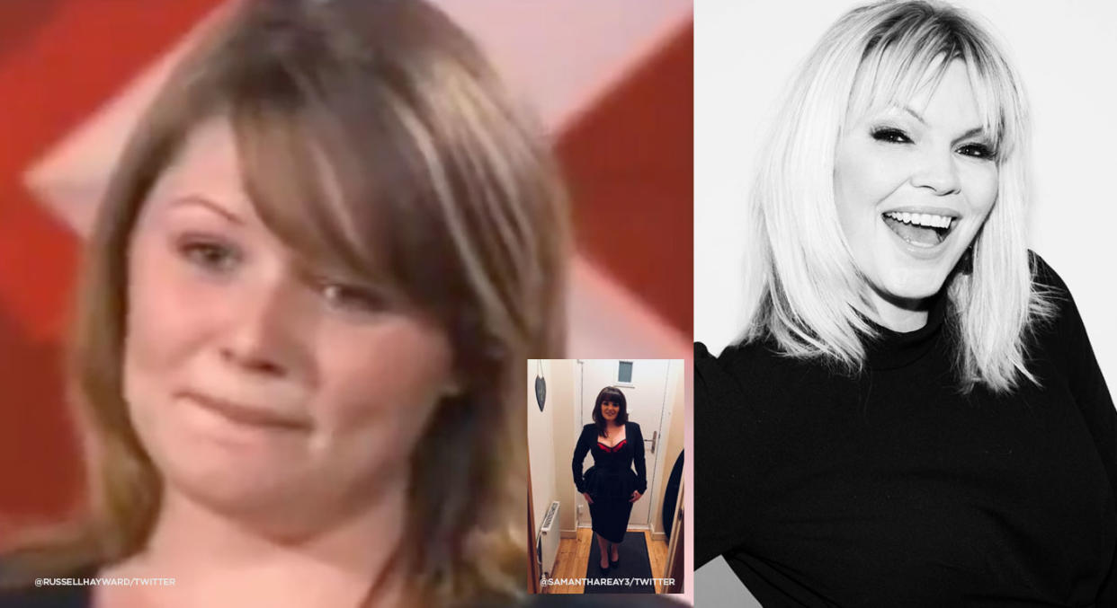 Kate Thornton (right) has issued a message of support for body-shamed X Factor contestant, Samantha Reay seen auditioning in 2004 (left) and a more recent image (inset)