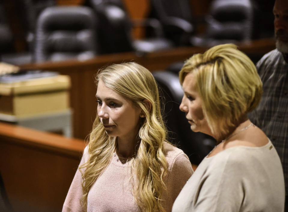 Brooke Skylar Richardson walks out of the court room as jury begins deliberating in her trial at Warren County Common Pleas Court Thursday, Sept. 12, 2019 in Lebanon, Ohio. Richardson, accused of killing and burying her newborn daughter,  had pleaded not guilty to aggravated murder and other charges.