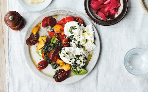 Tomato, nectarine and burrata with salsa verde and toasted sourdough - Credit: Matt Russell