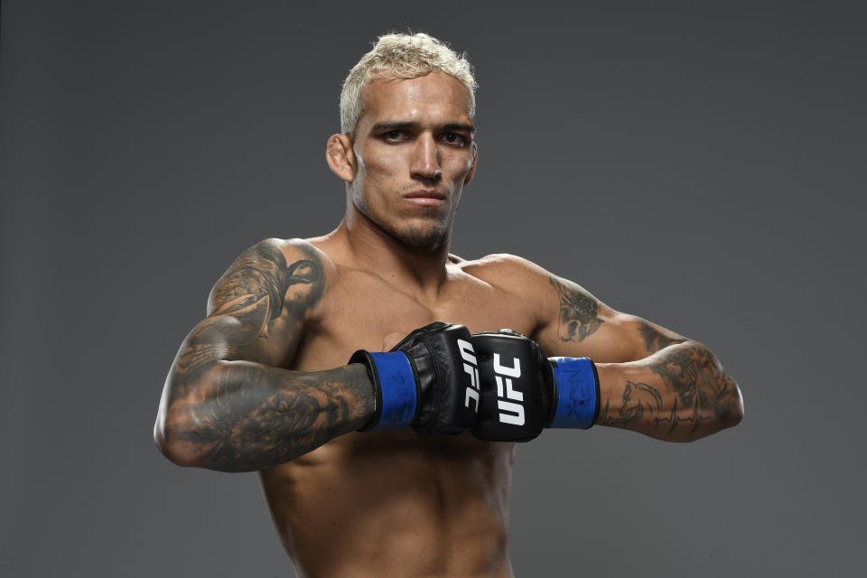 LAS VEGAS, NEVADA - DECEMBER 12:  Charles Oliveira of Brazil poses for a portrait backstage during the UFC 256 event at UFC APEX on December 12, 2020 in Las Vegas, Nevada. (Photo by Mike Roach/Zuffa LLC)