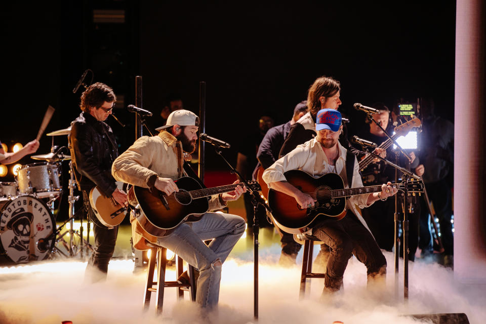 AUSTIN, TEXAS - APRIL 06: Jordan Davis and Bear Rinehart of perform during the 2024 CMT Music Awards - Rehearsals - Day Two at Moody Center on April 05, 2024 in Austin, Texas. (Photo by Catherine Powell/Getty Images for CMT)