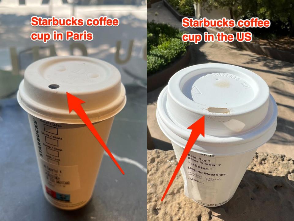 A Starbucks coffee cup in Paris vs the United States.
