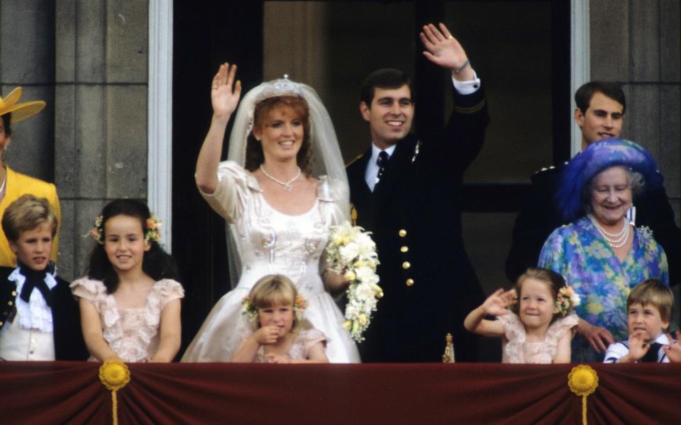 1986: On the balcony of Buckingham Palace after marrying Prince Andrew