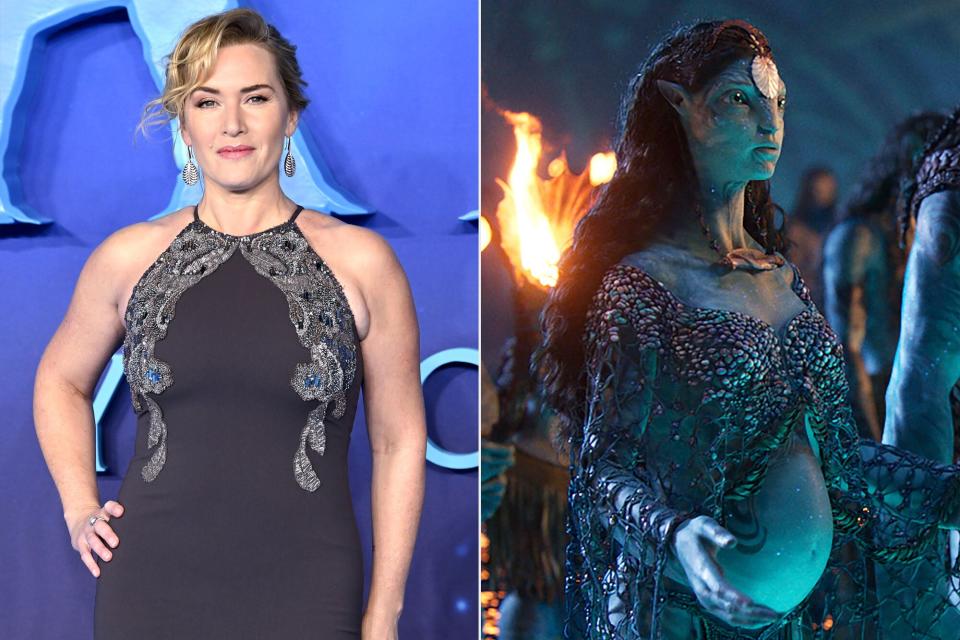 Kate Winsletattends the "Avatar: The Way Of Water" World Premiere at Odeon Luxe Leicester Square on December 06, 2022; Ronal (Kate Winslet) and the Metkayina clan in 20th Century Studios' AVATAR: THE WAY OF WATER