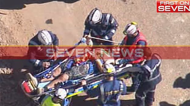 Emergency crews are working to free a young man impaled by a piece of steel on a Sydney construction site. Photo: 7News