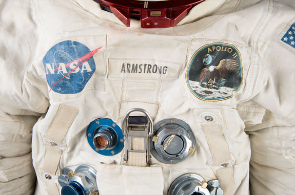 Neil Armstrong's spacesuit that was worn on the moon during the 1969 Apollo 11 mission, seen here in close-up, is the focus of the Smithsonian's "Reboot the Suit" campaign.