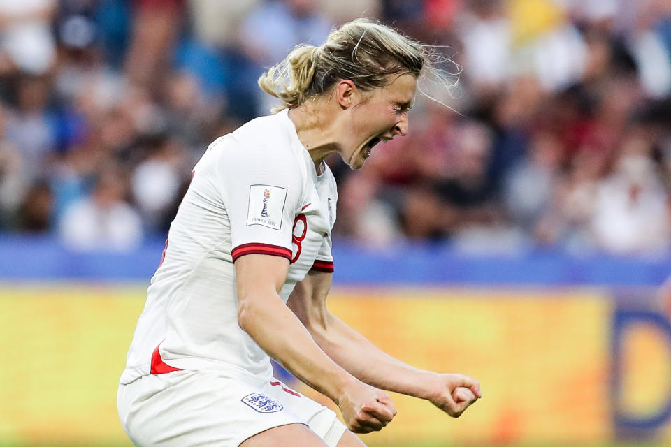 Ellen White of England celebrates the goal during the 2019 FIFA Women's World Cup France Quarter Final match between Norway and England at Stade Oceane on June 27, 2019 in Le Havre, France. (Photo by Zhizhao Wu/Getty Images)