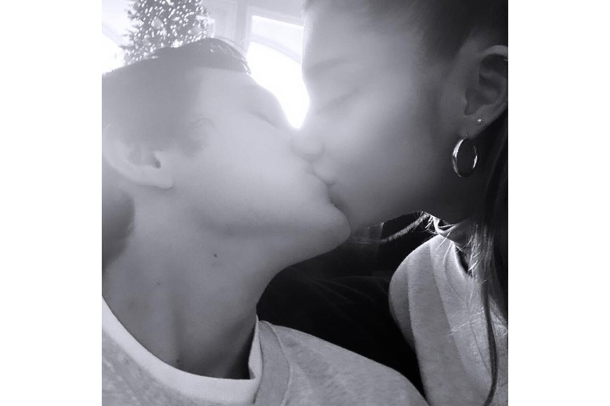 Ariana Grande Kisses Boyfriend Dalton Gomez in Sweet Black-and-White Instagram Snapshot