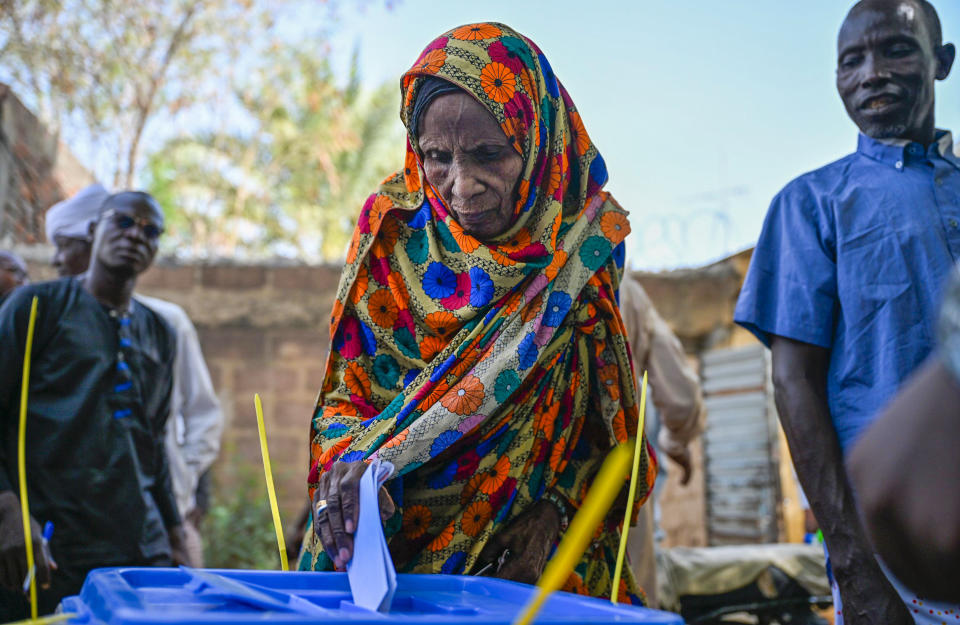 FILE - Chadians vote in N'djamena, Chad, Monday, May 6, 2024. Chad’s military leader, Mahamat Deby Itno, has been declared the winner of this week’s presidential election, according to provisional results released Thursday, May 9. The results were contested by his main rival, Prime Minister Succès Masra. (AP Photo/Mouta, File)