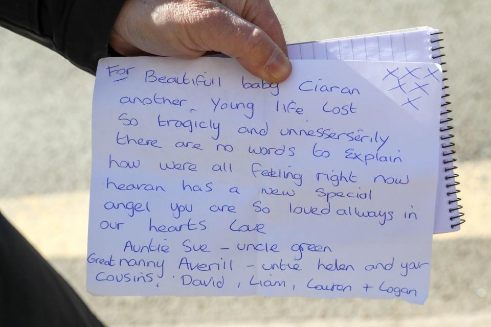 Notes were left in tribute to the baby boy who was killed when his pram was hit by a car (SWNS)