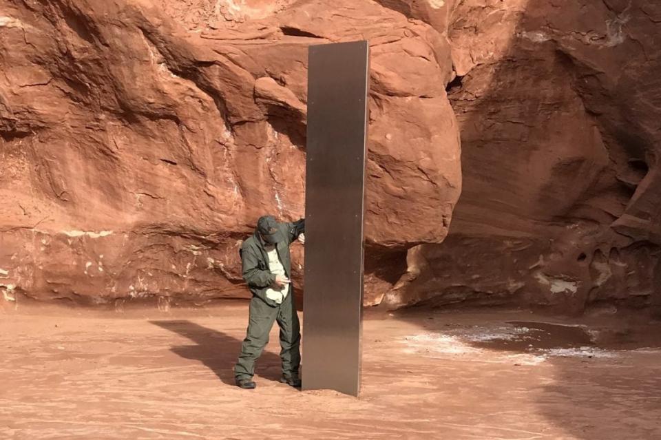 <p>Metal monolith discovered in Utah</p> (PA)