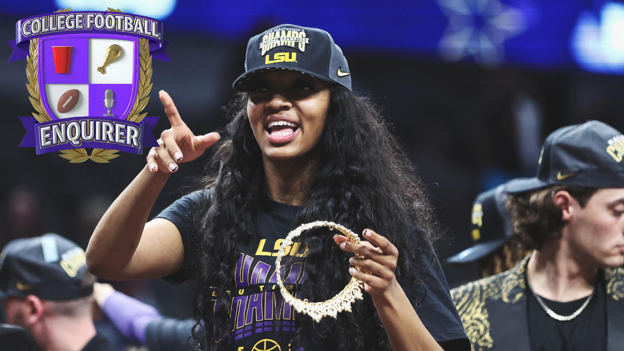 LSU's Angel Reese celebrates after defeating the Iowa Hawkeyes
Kevin Jairaj-USA TODAY Sports