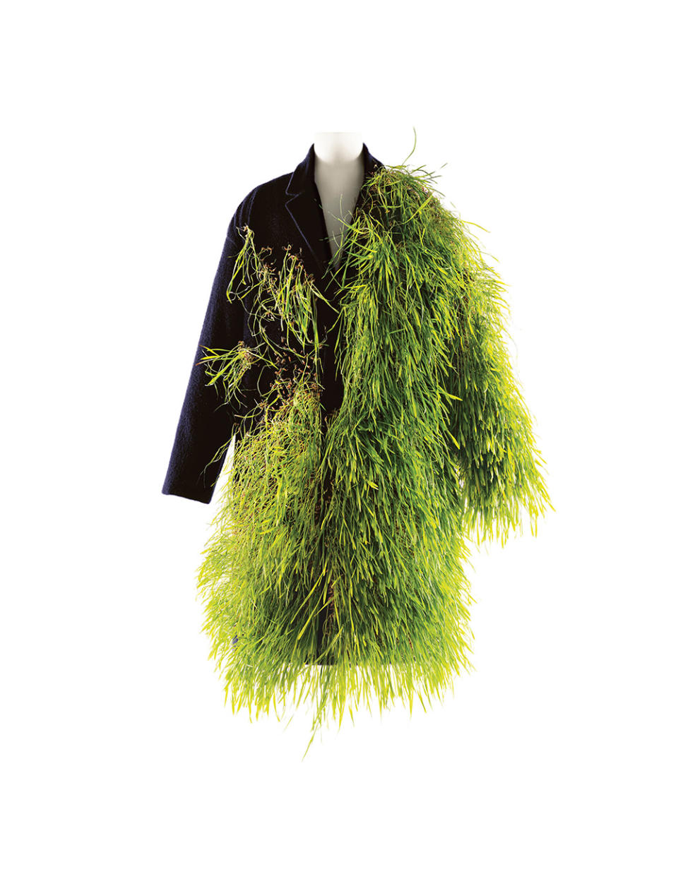 Grass-embellished coat by Jonathan Anderson for Loewe’s Spring/Summer 2023 menswear collection