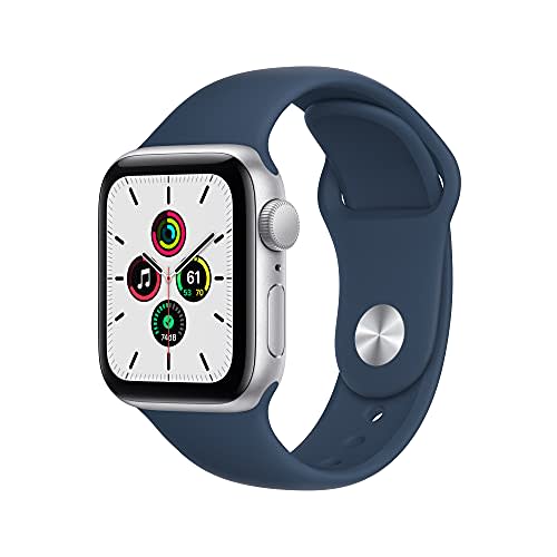 Apple Watch SE [GPS 40mm] Smart Watch w/ Silver Aluminium Case with Abyss Blue Sport Band. Fitn…