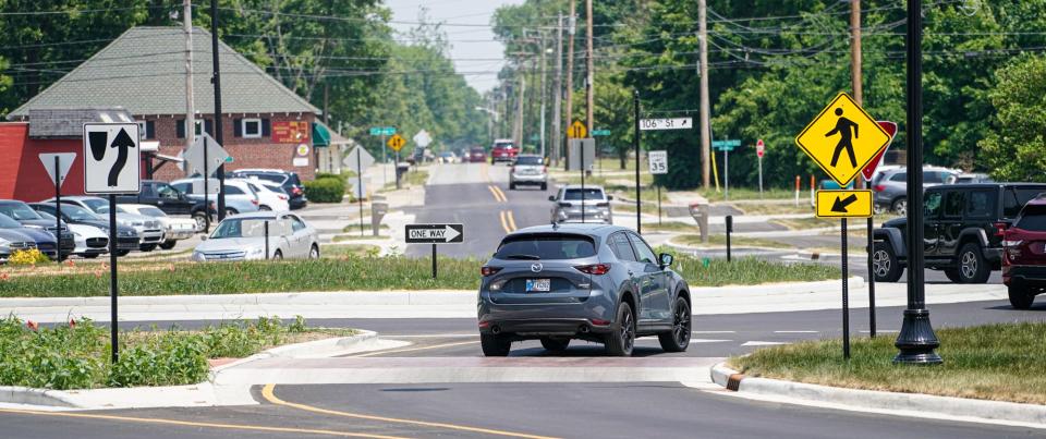 The roundabout/intersection of College Ave. and 106th St. in the Home Place neighborhood of Carmel Ind., on Thursday, June 8, 2023. 