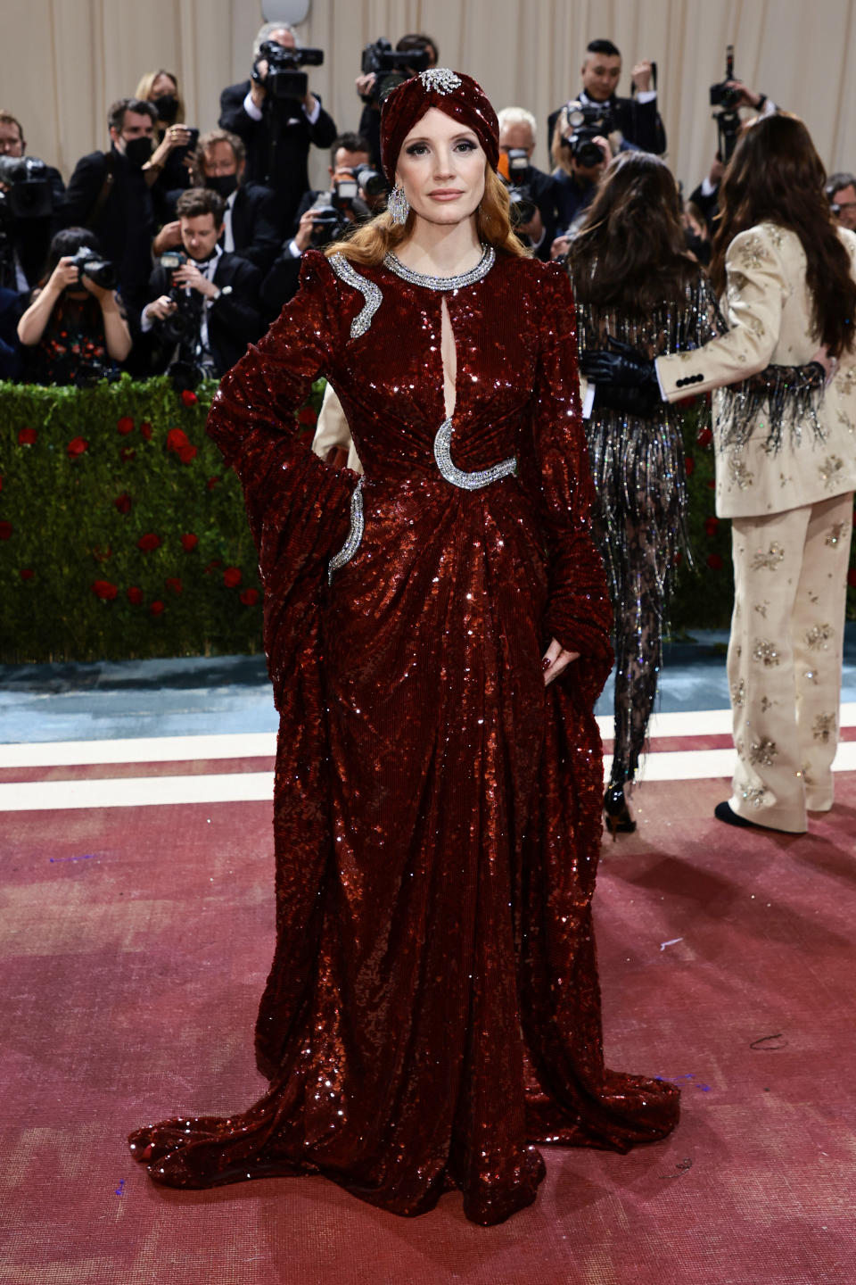 Jessica Chastain on the 2022 Met Gala red carpet celebrating 