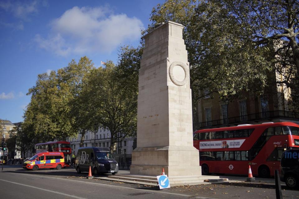 The Cenotaph in Whitehall, central London (Aaron Chown/PA)