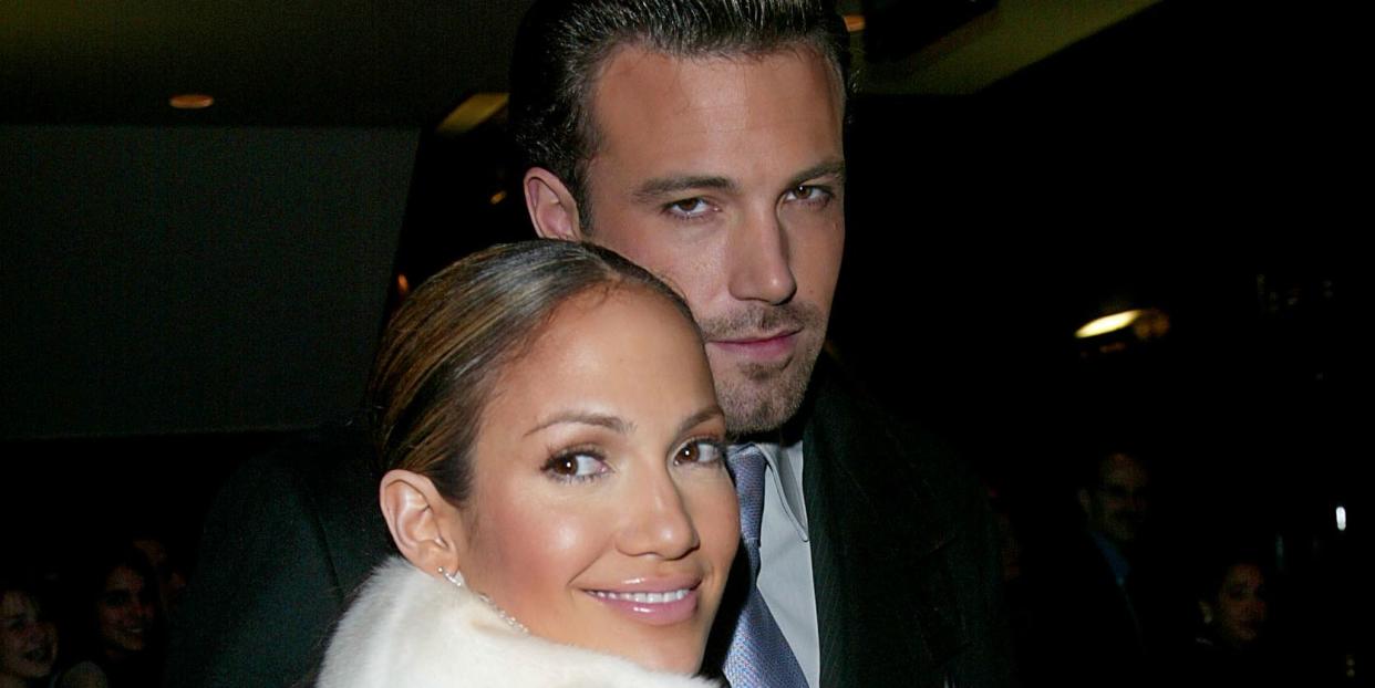 jennifer lopez and ben affleck arriving at the maid in manhattan world premiere after party at the rainbow room in new york city december 8, 2002 photo by evan agostinigetty images