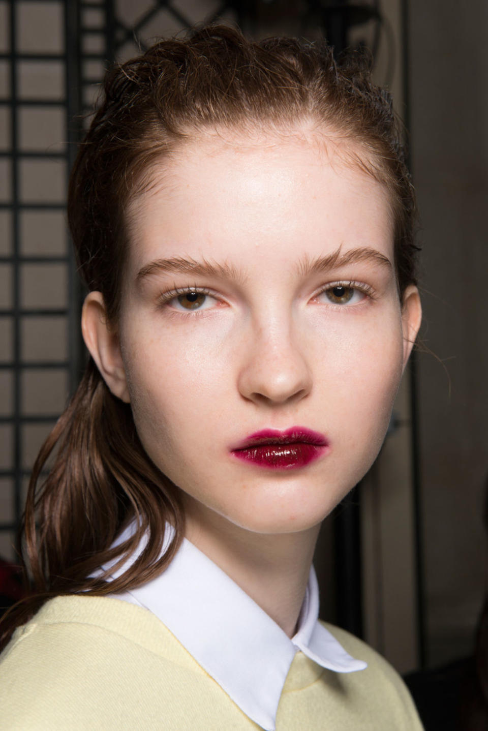 <p>Glossy, berry-stained lips keep Christmas party make-up on the right side of 'sexy'. Just blur the edges with your finger for a more fashwun make-up look.</p>