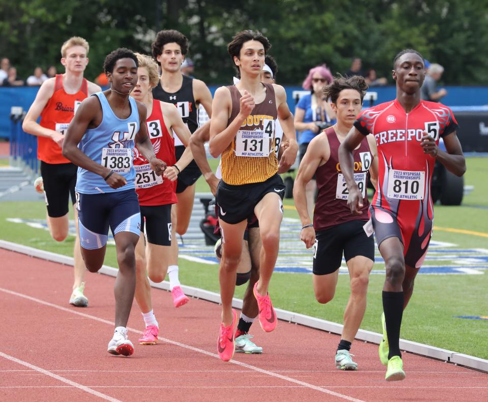 Julian Rime from Clarkstown South (131) competes in the boys 800 meter run during the New York State Track and Field Championships at Middletown High School, June 9, 2023.