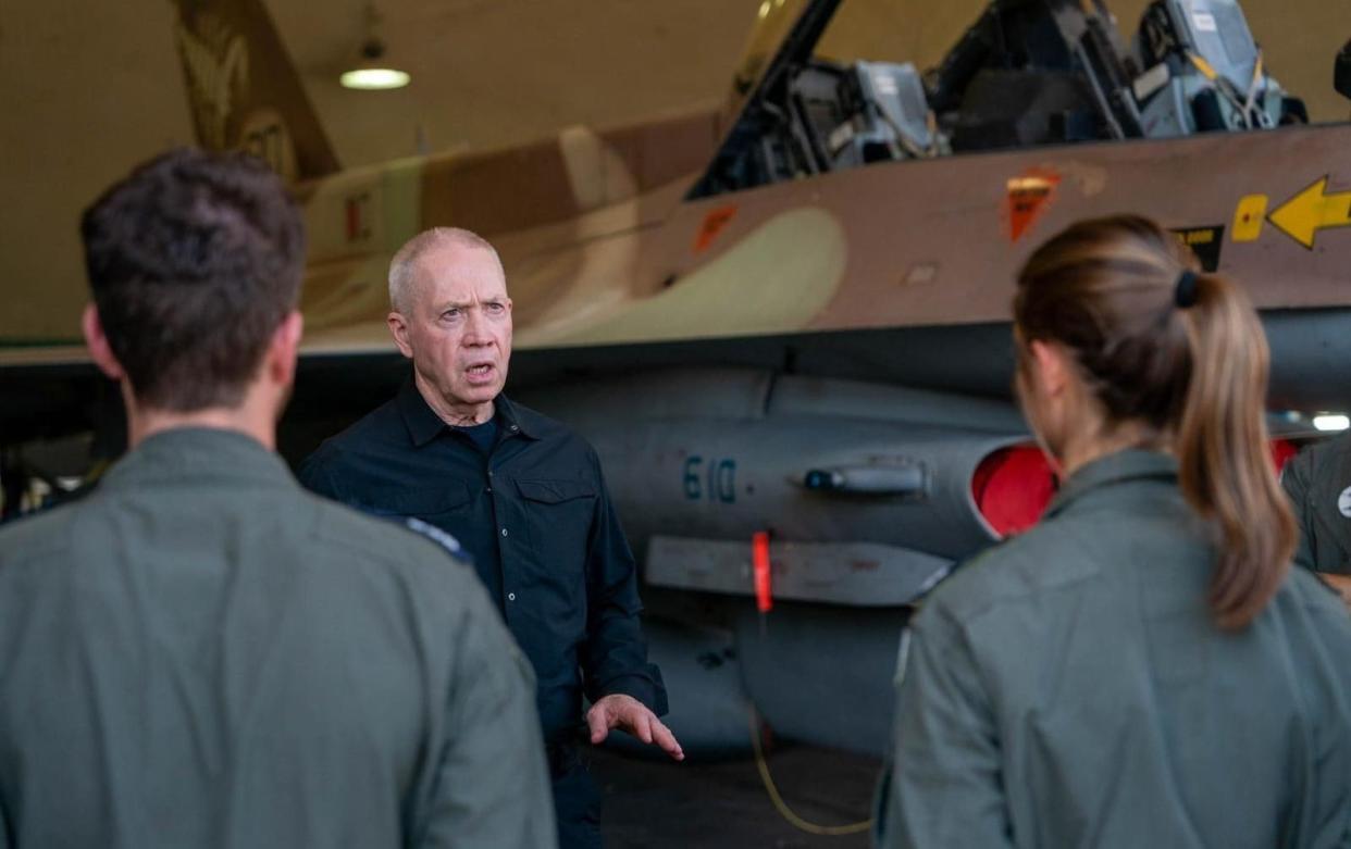 Yoav Gallant, Israel's defence minister, briefs troops on plans to shift focus towards the border with Lebanon