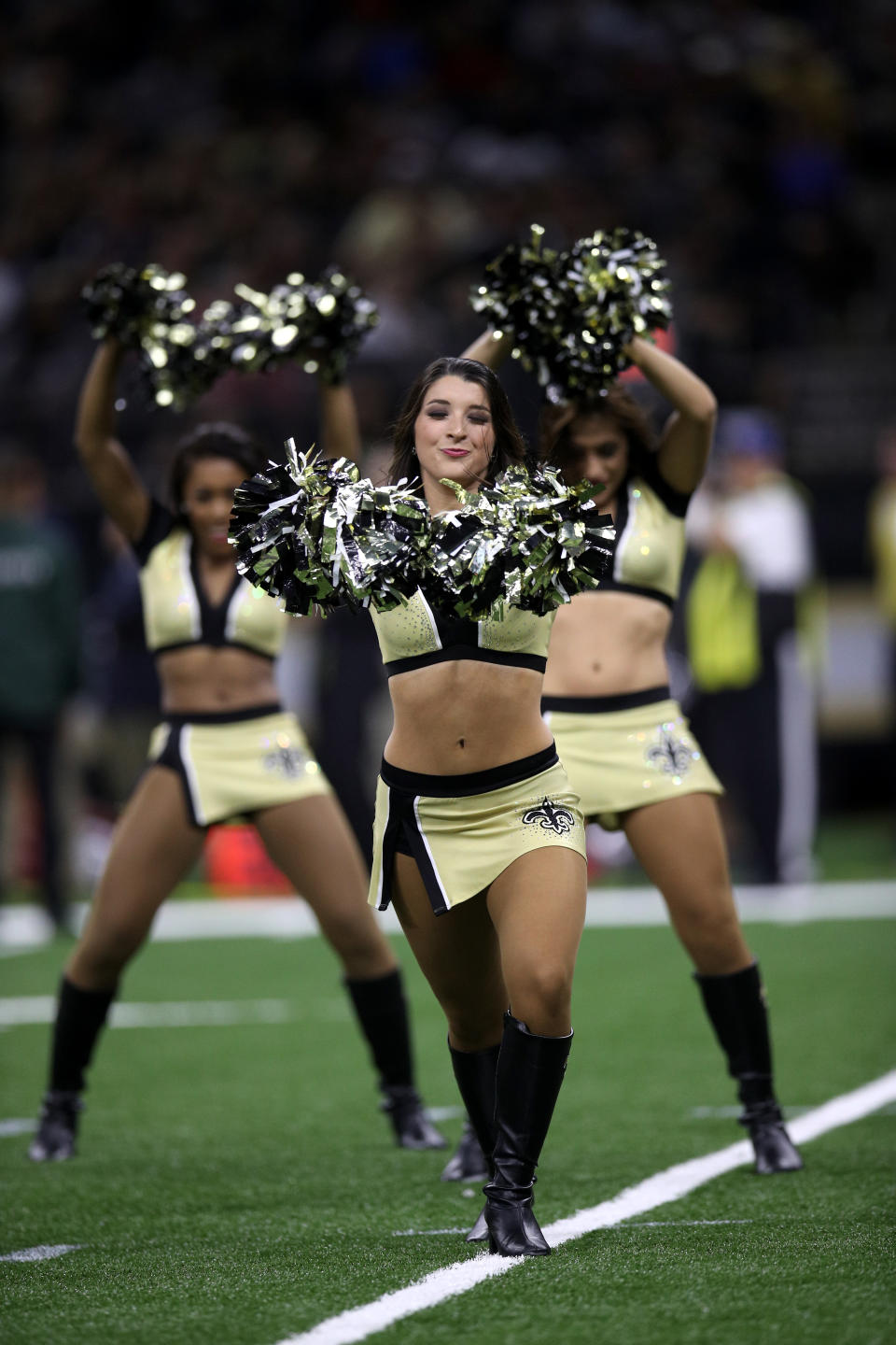 <p>Saintsation cheerleaders perform at the Mercedes-Benz Superdome on September 17, 2017 in New Orleans, Louisiana. (Photo by Chris Graythen/Getty Images) </p>