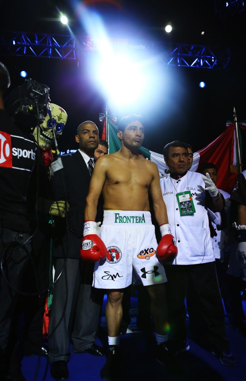 NEW YORK, NY - OCTOBER 20: Erik Morales stands in the ring before his fight against Danny Garcia before their WBC/WBA junior welterweight title at the Barclays Center on October 20, 2012 in the Brooklyn Borough of New York City. (Photo by Al Bello/Getty Images for Golden Boy Promotions)