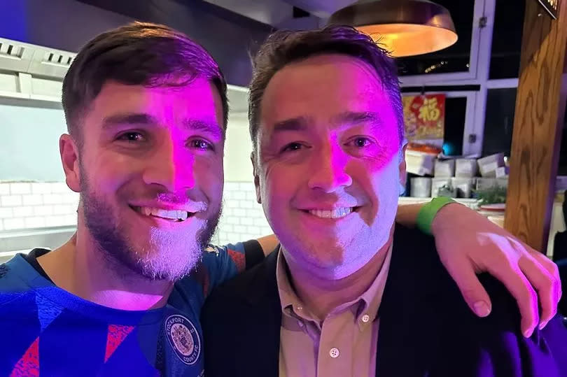 Stockport's Ethan Pye with Jason Manford at the celebration party -Credit:UGC