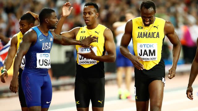 Gatlin and Bolt on Sunday. Image: Getty