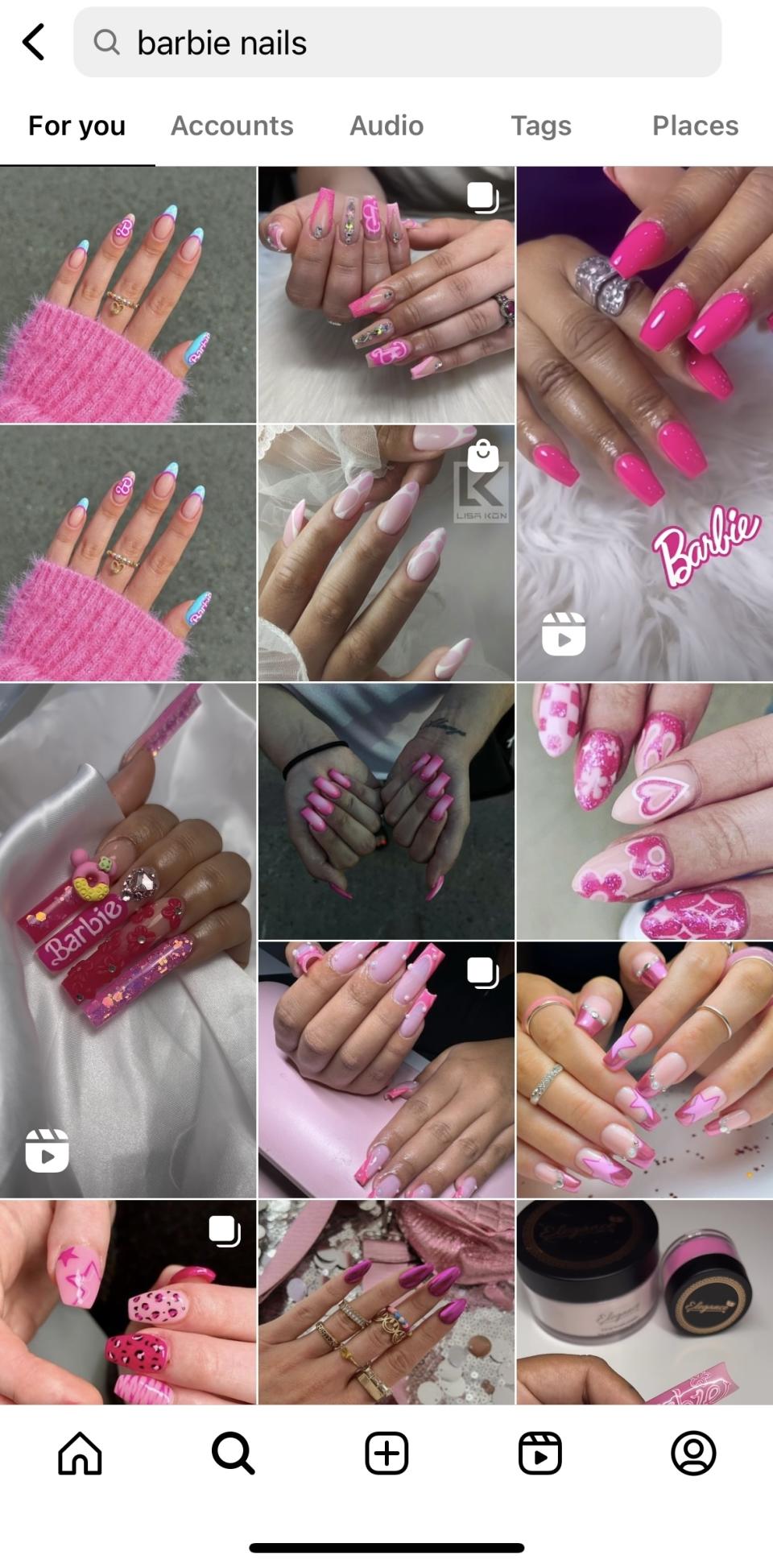 a shot of different pink nails