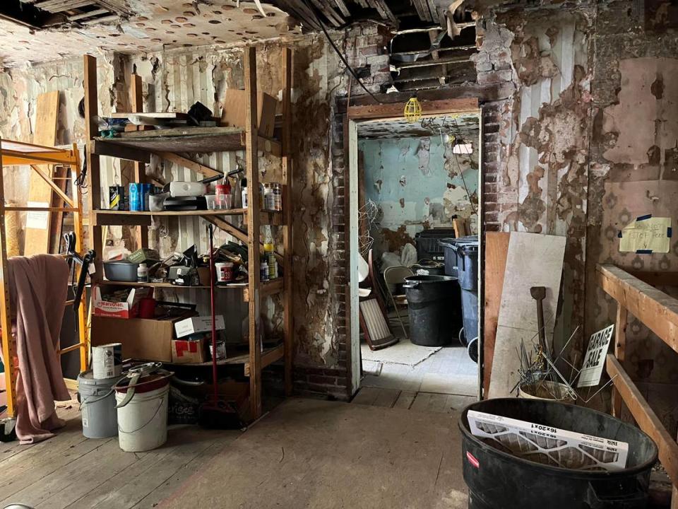 Plans call for this room at the Gustave Koerner House near downtown Belleville to be converted into a kitchen as part of a massive restoration project. It’s now being used for storage.