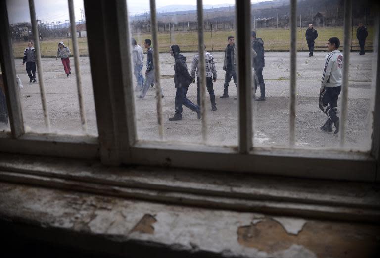 Inmates gather in the playground of Boychinovtsi Correctional Home, in north-west Bulgaria