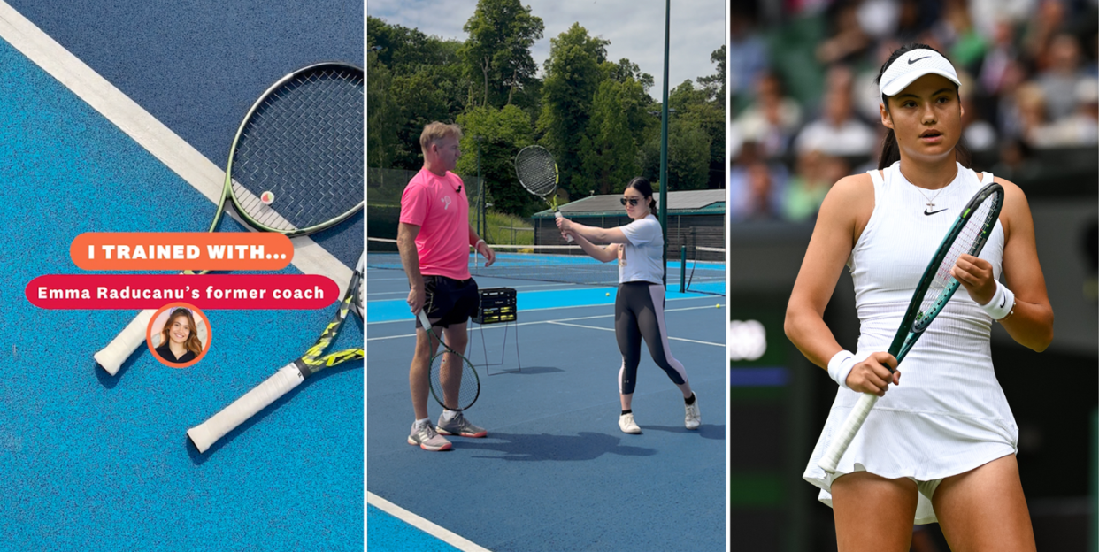 a woman holding a tennis trained with emma raducanus tennis coach