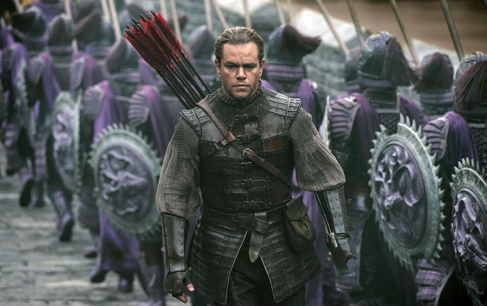 This image released by Legendary Pictures and Universal Pictures shows Matt Damon as William Garin in a scene from "The Great Wall." (Jasin Boland/Legendary Pictures and Universal Pictures via AP)