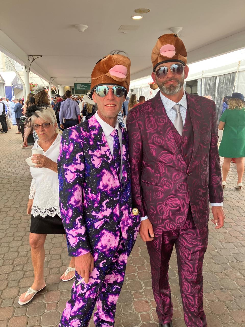 David Smith and Johnathan Neely of Northern Kentucky attend the Kentucky Derby at Churchill Downs on Saturday, May 6, 2023.