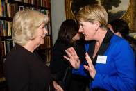 The Duchess of Cornwall (left), President of WOW - the Women of the World Festival, speaks with TV presenter Clare Balding at a reception at Clarence House, London.